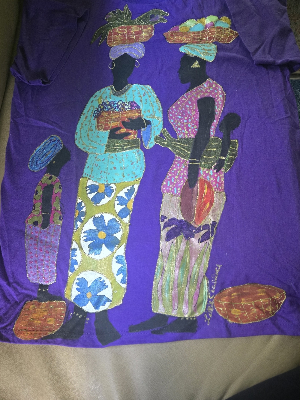 Women's Purple Tunic Top with Vibrant Market Scene Print